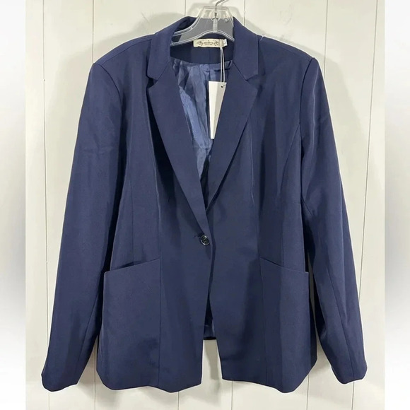 modful Jackets & Blazers - NEW MODFUL Womens Navy Blue Business Blazer Office Jacket Size Large L